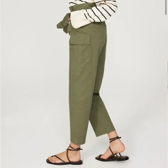 Marissa Webb Collective Pants Size 6 Green Balloon Paper-bag Waist Utility Ankle - Picture 5 of 10